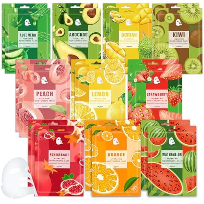 WENJLYJ 20 COMBO FACE SHEET MASKS SKINCARE SET,MOISTURIZING FACE MASK SKIN CARE KIT,HYDRATING FACIAL MASK GIFT SET FOR WOMEN,MOM,MEN,WIFE & GIRLFRIENDS - Image 1